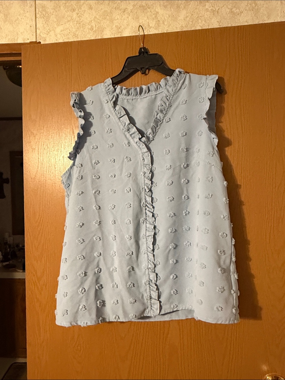 SHEIN Pale Blue Ruffle-Trim Sleeveless Top